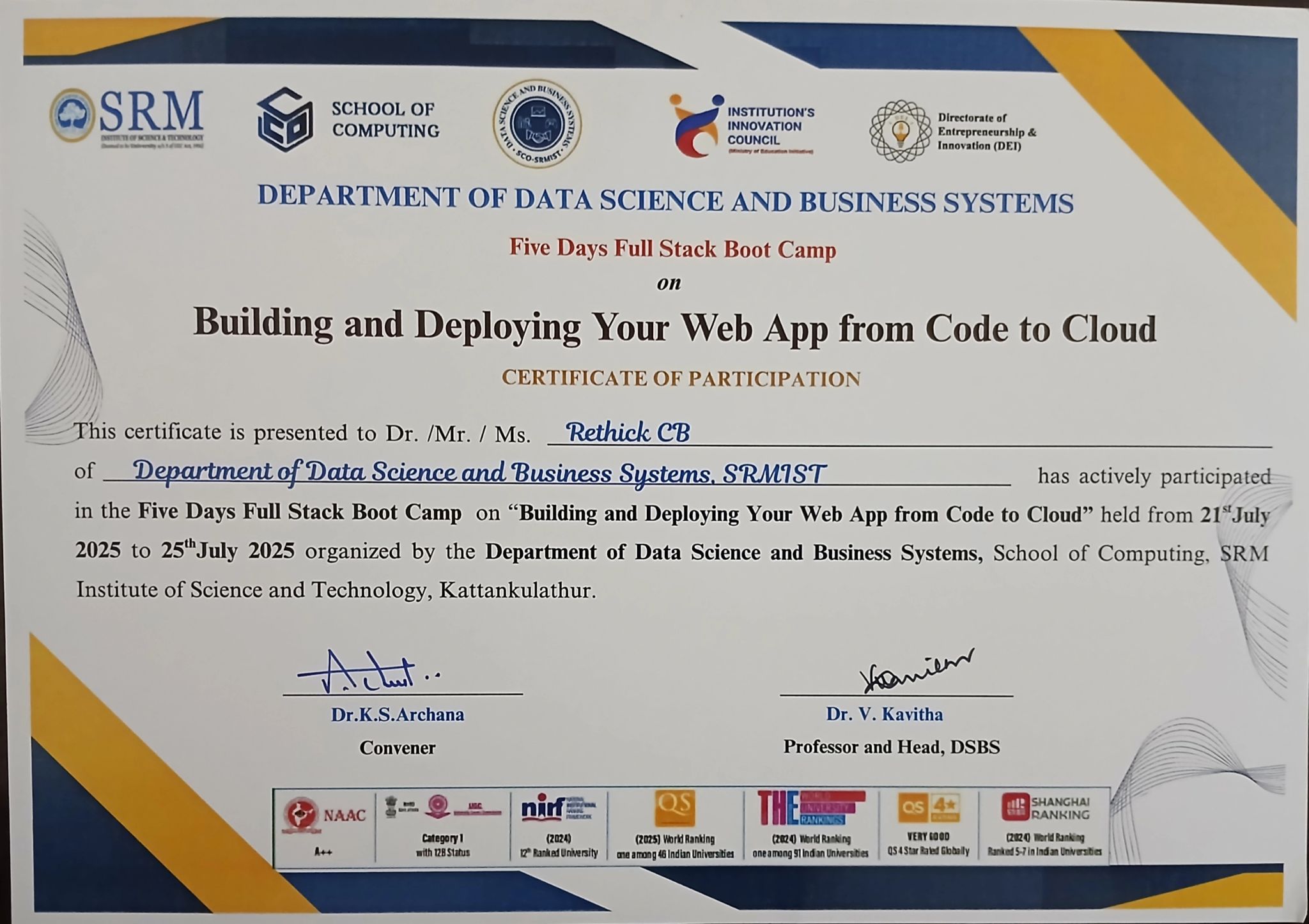 Boot Camp Certificate